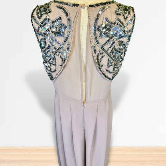 ASOS Mauve Pink / Purple Chiffon Side Slit Gown w/ Silver Sequin Embellishments - Picture 9 of 16